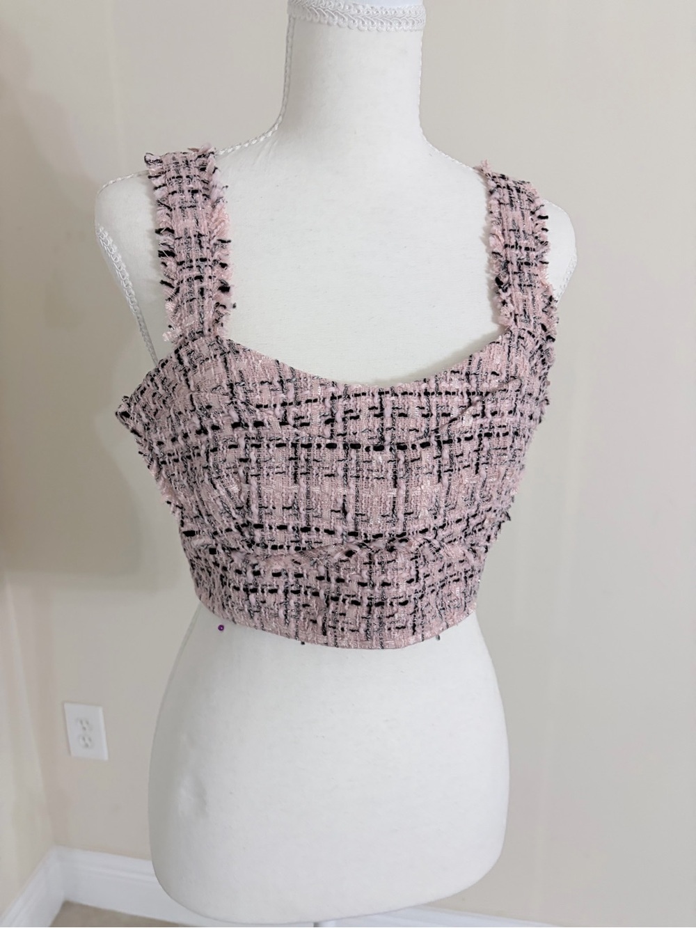 Wild Fable Pink & Black Tweed Crop Top Tank | NWT Size Small